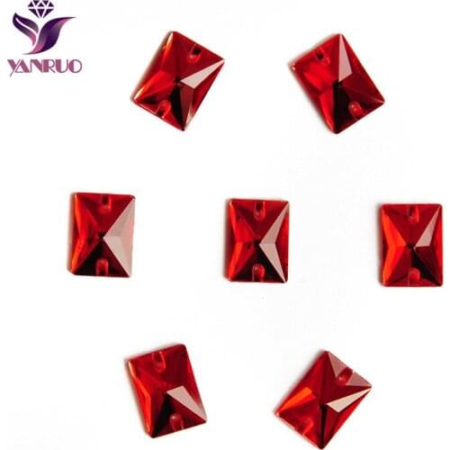 YANRUO 3250 Rectangle Light Siam Red Glass Sew on Crystal for Sewing Wedding Clothes Gymnastic Ritmic Dresss Jewelry