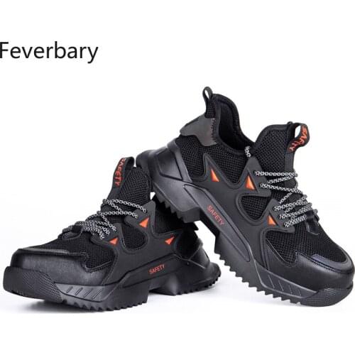 Feverbary Men Safety Shoes Indestructible Steel Toe Anti-Puncture Work Boots Women Outdoor Hiking Trainer Sneakers