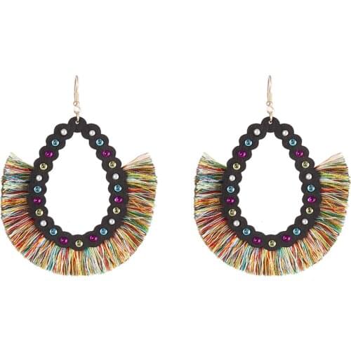 2020 new multicolor crystal water drop wood tassel drop earrings for women