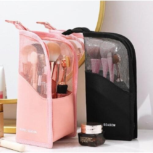 1 Pc Stand Cosmetic Bag for Women Clear Zipper Makeup Bag Travel Female Makeup Brush Holder Organizer Toiletry Bag