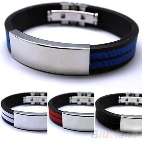 2019 Men Fashion Casual Stainless Steel Rubber ID Bracelet Bangle Jewelry Gift Couples Bangle High Quality Valentines Day Gift