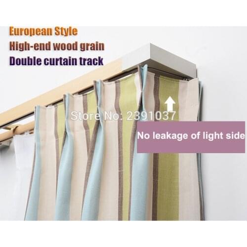 European High-end wood grain double curtain track rail Imitation Curtain box curtain rods and accessories for windows Wall