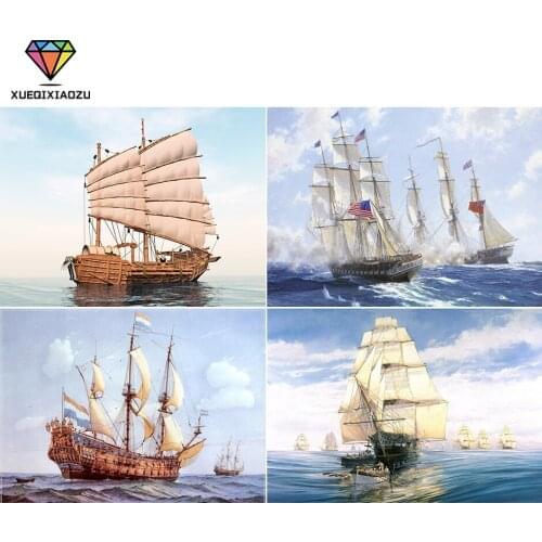 5D DIY Diamond Painting Sea Sailing Sailboat Scenery Crystal Full Circle Three-dimensional Diamond Embroidery Cross-stitch Kit