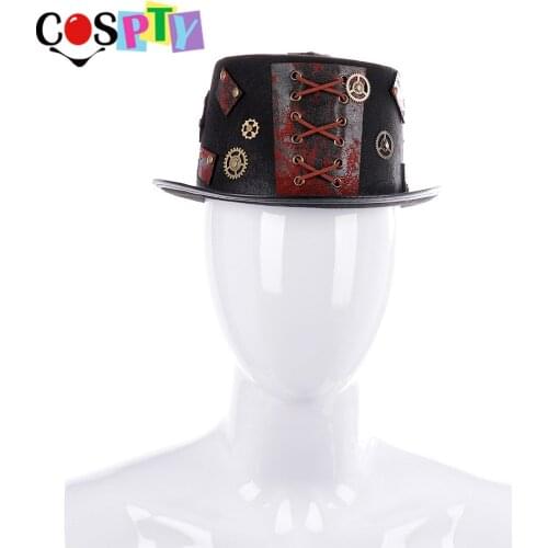 Cospty Vintage Carnival Party Men and Women Steam Punk Style Cosplay Dome Bowler Black Steampunk Hat with Gear