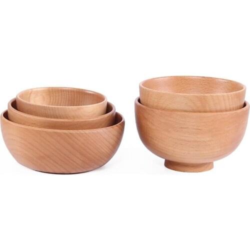 1Pcs Japanese Style Wooden Bowl Household Children Baby Adult Rice Bowl Large Soup Bowl Wooden Tableware