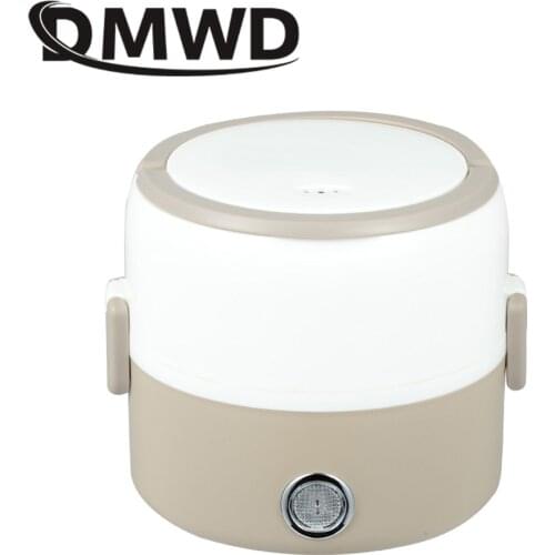 DMWD Portable Electric Rice Cooker 1.2L Insulation Heating Lunchbox Double Layers Cooking Steamer Container Mini Food Warmer EU