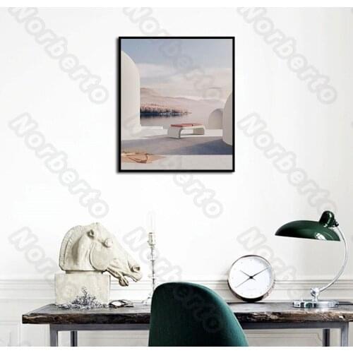 Canvas Painting Wall Poster Nordic Outdoor Scenery with a Wide Lake Minimalist House for Living Room Bedroom Restaurant Decorati