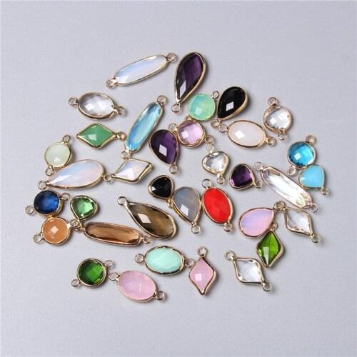 5pcs 35 Style Teardrop Crystal Glass connector Charm Pendant For Earrings Necklace Jewelry making handmade Accessories finding