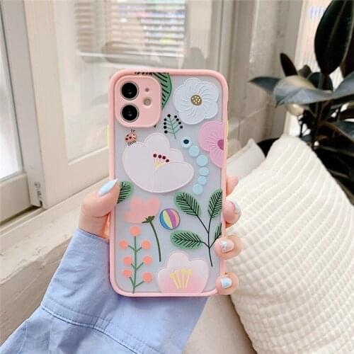 JAMULAR Fashion Art Graffiti Flower Phone Case For iPhone X 7 11 Pro 12 XS MAX XR SE20 8 6 Plus Candy Silicone Cover Matte Coque