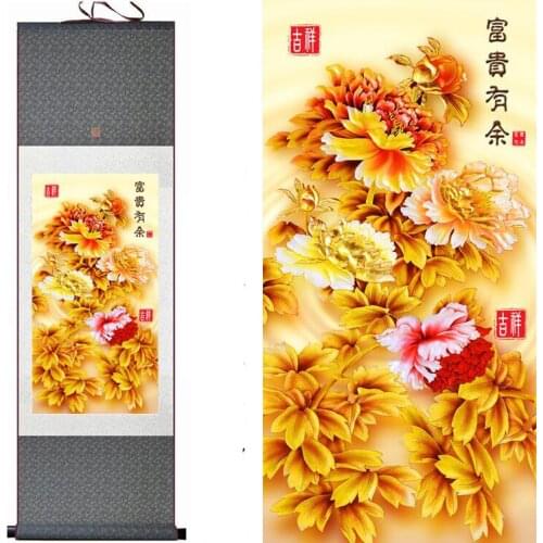 Peony flower painting Home Office Decoration Chinese scroll painting traditional birds and flower painting Chinese