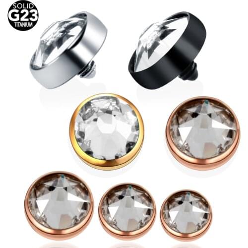 1PC G23 Titanium Micro Dermal Anchor Top Round Clear Gem Skin Diver Implant Jewelled Piercing Hide Rings Attachment Body Jewelry