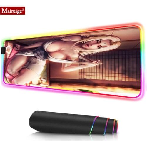 LED Mousepad RGB Anime Girl Sexy Big Breasts Glow Colorful Gamer Large Mouse Pad 900x400mm Gaing Mouse Mat for Laptop Table Pads