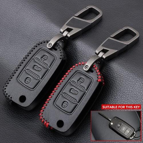 Leather Car Key Case For VW POLO Bora Beetle Tiguan Passat Golf Jetta Eos For SKODA Fabia Octavia Remote Fob Shell Cover