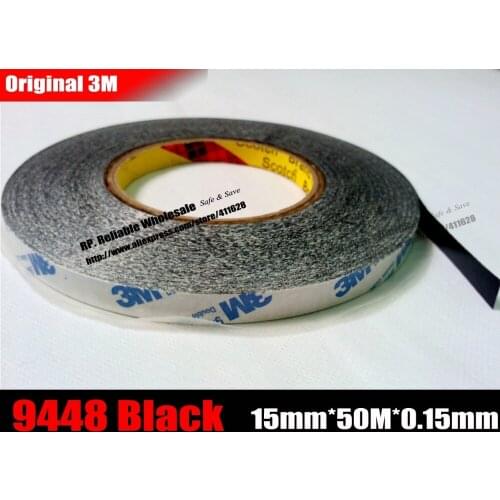 15mm Wide, 50M/Long, 3M Double Sided Adhesive Black Ribbon Tape, for iphone ipad, Galaxy, Huawei, Tablet Touch Panel LCD Bond