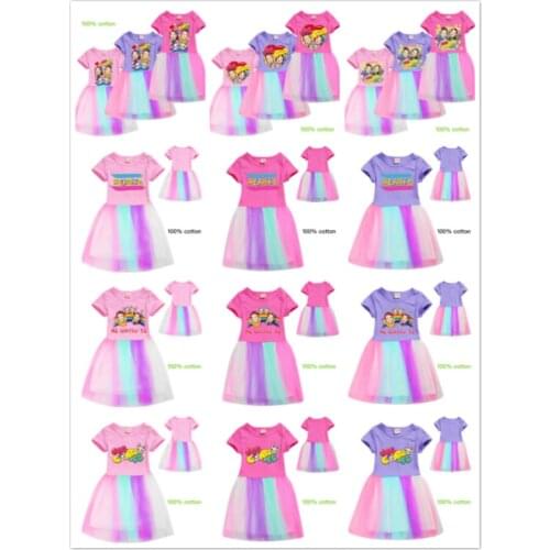 Girls Summer Rainbow Lace Dress Cartoon Cute Cotton Animal Me Contro Te Print Girl Dresses Elegant Teenage Kid Barnakjol Costume