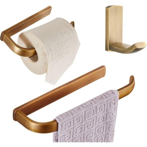 Leyden 3pcs Bathroom Accessories Set Antique Brass Wall Mounted Towel Ring Holder Toilet Paper Holder Clothes Towel Hook