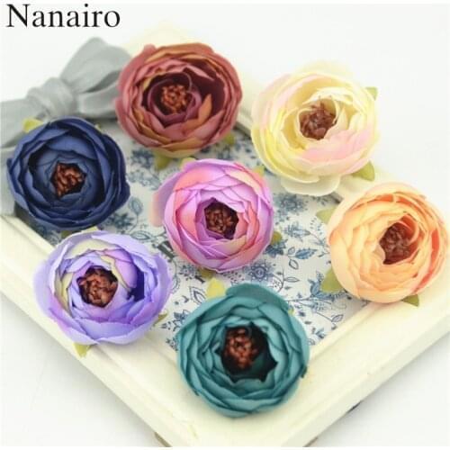 5pcs 4cm Mini Silk Rose Bud Artificial Scrapbooking Flower Head For Wedding Decoration DIY Wreath Gift Craft Flower Accessories