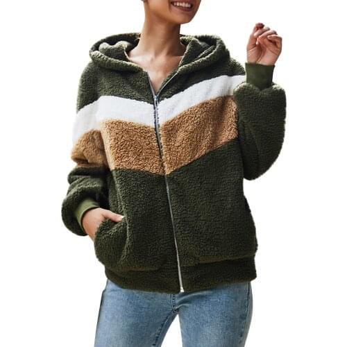 Fashion Ladies Winter Hooded Top Loose Long-sleeve Jacket Plush Coat Zipper Windproof Fashion Femme Outwear Casaco Feminino