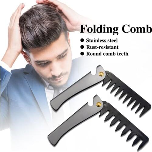 Men Retro Oil Head Comb Portable Folding Stainless Steel Comb Hairdressing Styling Round Teeth Comb Texture Modeling Steel Comb