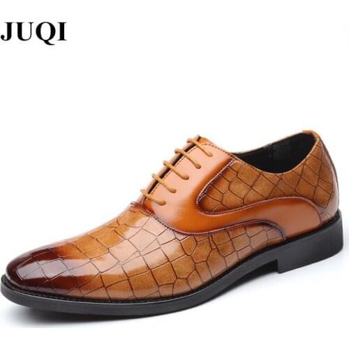 JUQI Man Flat Classic Men Dress Shoes Business Leather Formal Shoes Pointed Toe Oxford Shoes For Men Plus Size 38-48