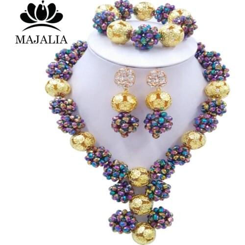 Fashion Nigeria Wedding african beads jewelry set Metal Multicolor Crystal necklace Bridal Jewelry sets Free shipping OK-682