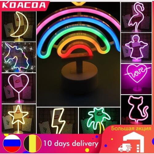 Neon Sign USB Night Light Led Flamingo Unicorn Rainbow Moon Lamp For Room Home Decoration Kids Gift Party Decor USB Neon Light