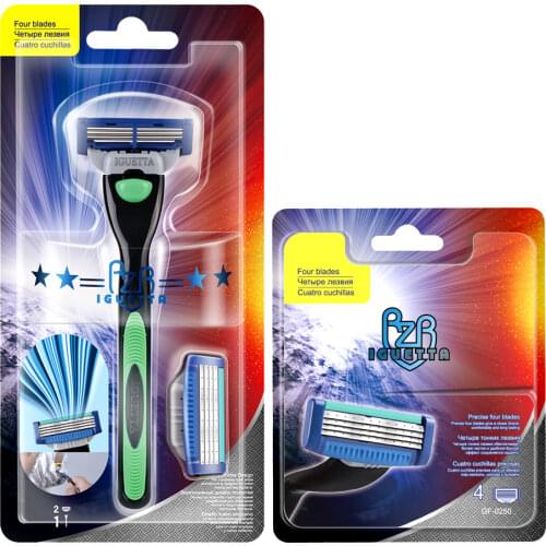 RZR IGUETTA New Green Combination Shaver (1 Handle And 6 Heads) Stainless Steel Classic Razor Head Men Razer For Shaving Set