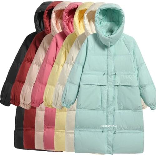 New 2021 Winter Down Jacket Women 90% White Duck Down Warm Parkas Black White Thickness Outwear Medium Long Hooded Coat