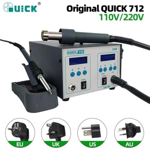 QUICK 712 2 in 1 Soldering Station Hot Air Gun For PCB Soldering Repair Rework Station Digital Display Adjustable Soldering Iron