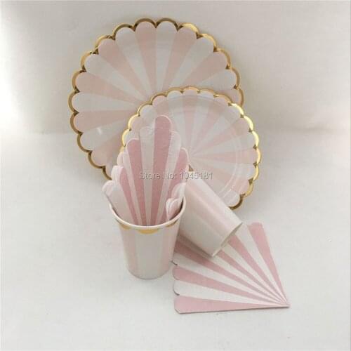 Ipalmay Pink & Metallic Gold Scallop Cups Disposable Paper Plates Party Napkins Birthdays Showers New Year Decoration Tableware