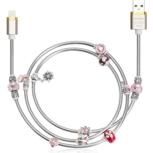 Pink) ANGIBABE wire spring USB Cable 2A 1M DIY inlay Diamond Fast Charging Data Cable for iPhone8 7 6 6s Plus 5 5s iPad Air