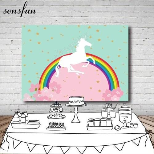 Pink Mint Theme Rainbow Unicorn Party Photography Backdrop Flower Little Stars Dessert Table Banner Backgrounds For Photo Studio