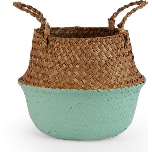Seaweed Hand-woven Storage Basket Flower Pot Plant Basket Boho Decor Breathable Storage Basket Green Grey Black White