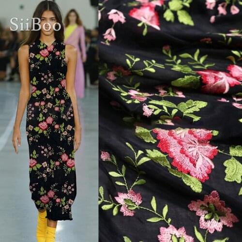 Siiboo french style elegent allover rose embroidery silk cotton fabric with 140cm width for dress Tissu en soie brodé sp6239