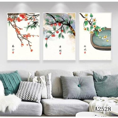 Modern Abstract Oil Painting Print on Canvas 3pcs Chinese style Flower and Bird Canvas Printing Wall Art Picture for Home Decor