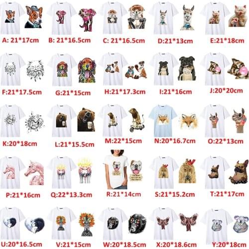 Heat Transfer Sticker Mixed Critters Patches Dogs Cats Lion Fox Alpaca Elephant Pattern For DIY Clothes Applique Decor 2020