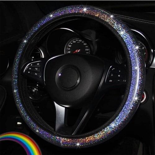 37/38mm Universal Car Steering Wheel Cover PU Leather Rhinestones Crystal Steering Wheel Case Auto Interior Decor Car Styling