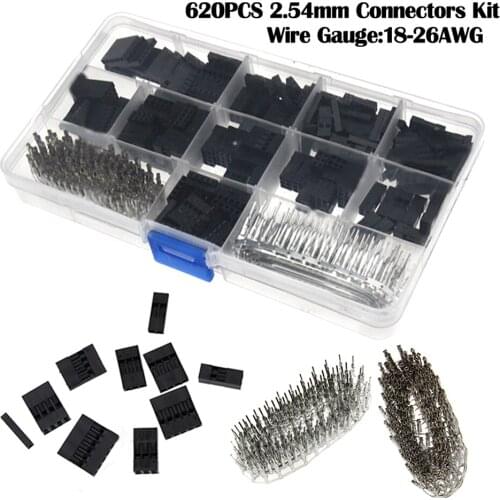 Total 620PCS/Box Electrical 2.54mm Pin Wire Terminal Connectors with Storage Box Portable