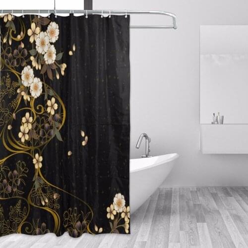 Waterproof Bath Curtains Japanese Style Sakura Floral Flower Woman Bathroom Shower Curtain 100% Ployester Fabric with 12 Hooks