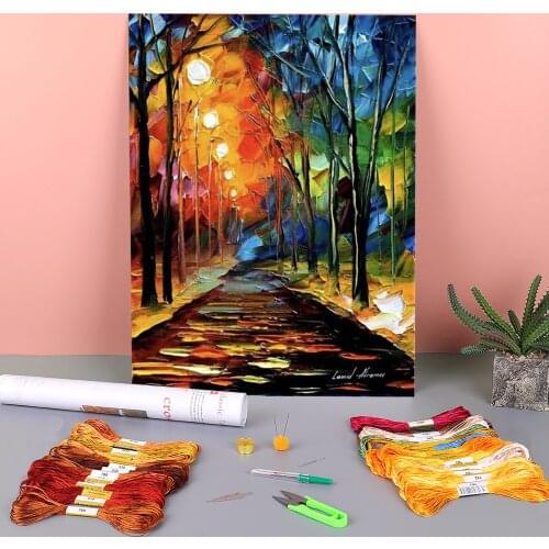 Winter Night Printed Water-Soluble Canvas 11CT Cross Stitch DIY Embroidery Patterns DMC Threads Sewing Knitting Stamped