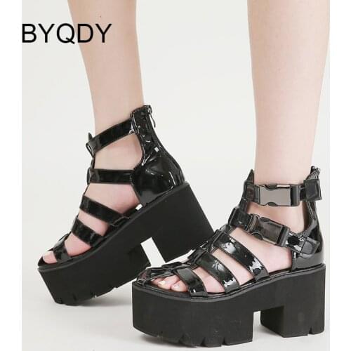 BYQDY Belt Buckle Women Sandals Platforms Summer 2021 New Roman Style Street Footwear Thick Soft Sole High Quality Goth Girls