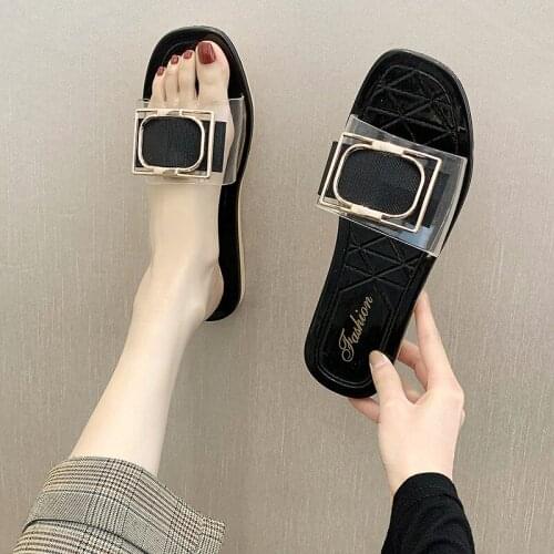 2020 summer new style female slippers go out a flip-flop female fashion beach shoes square buckle sea wear sandals