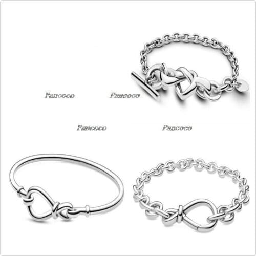 925 Sterling Silver Bracelet Knotted Heart Heart-embellished T-clasp Link Bangle Fit Women Bead Charm Pandora Jewelry