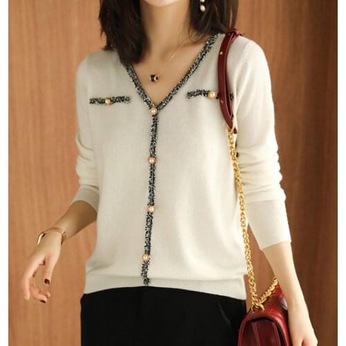 Zoki Soft Women Pullover Sweater Sexy V Neck Autumn Basic Chic Button Knitted Blouse Long Sleeve Slim Korean Female Jumper 2020