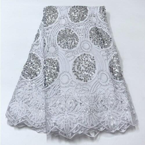 2021 Latest White African Sequin Lace Fabric Embroidery French Mesh Lace Fabric With Sequins Nigerian Tulle Lace For Party