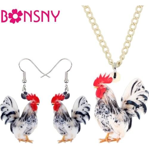 Bonsny Acrylic Floral Rooster Chicken Necklace Earrings Jewelry Sets Farm Animal Girl Teens Lady Charms Party Gift Decorations