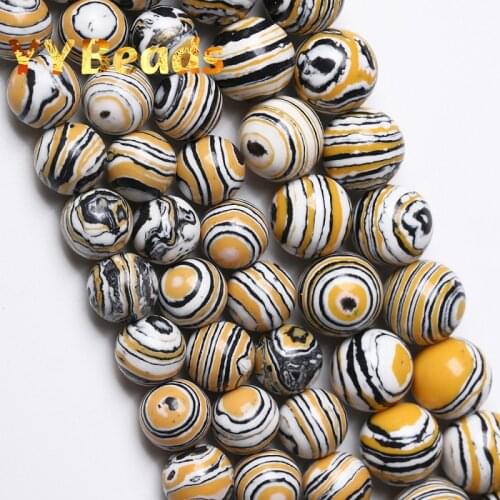 Yellow White Malachite Stone Beads Mineral Stone 4mm-12mm Round Loose Spacer Charm Beads For Jewelry Making Bracelets Ear Studs