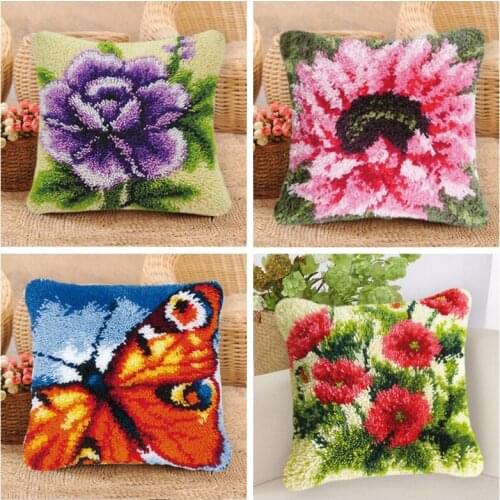 Flower Latch Hook Rug Canvas Kits Pillowcase Cushion Kussen Kleed La Casa De Latch Hook Embroidery Carpet Foamiran Crocheting