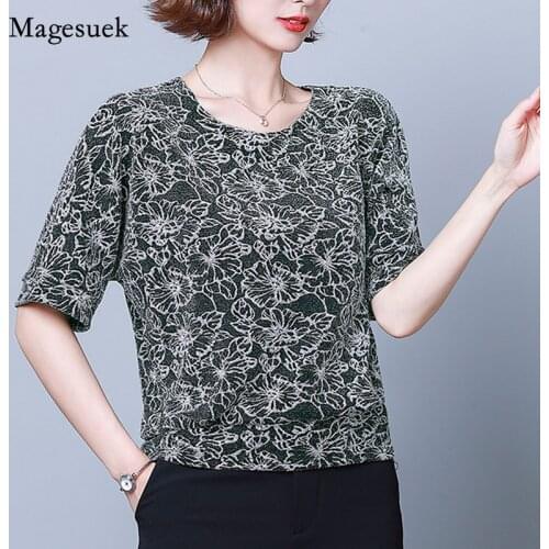 Elegant Shiny Sequin T-shirt for Women 2021 Summer New Women T-Shirt O-neck Bright Silk Floral Short Sleeve Blouse Blusas 15771