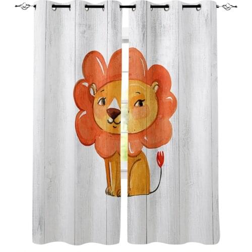 Yellow Lion Wood Grain Background Curtains For Living Room Bedroom Window Treatment Blinds Finished Drapes Kitchen Curtains